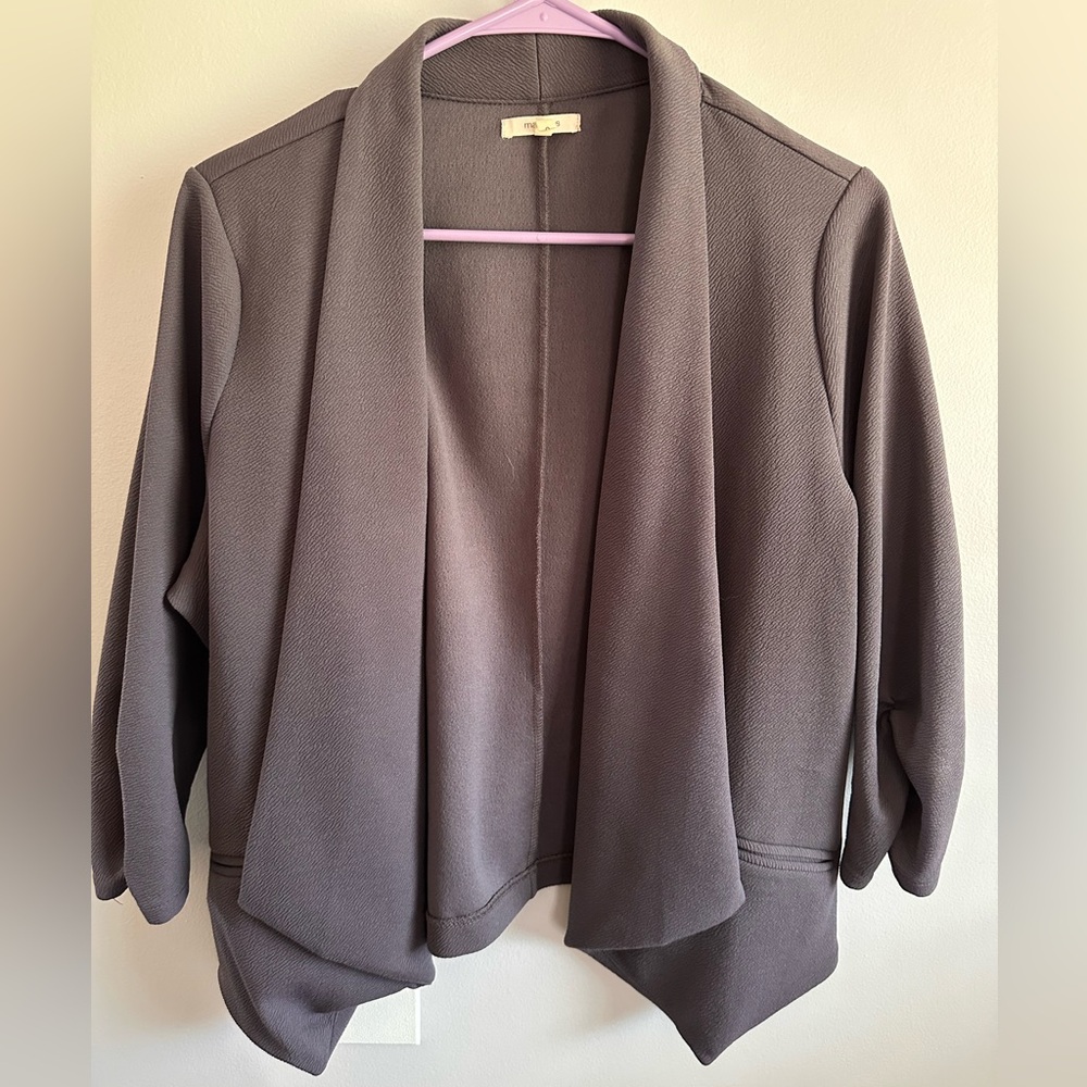 Maurices Open Front Draped Blazer in Gray